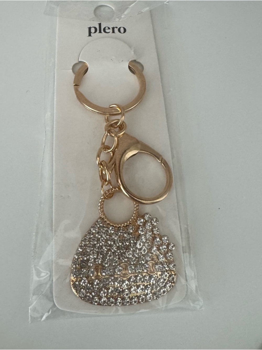 Gold-Tone Rhinestone Purse Keychain